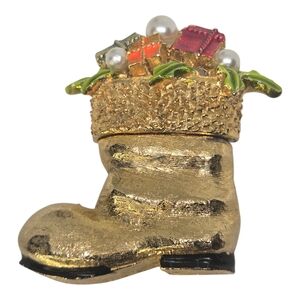 Gold Holiday Boot Brooch